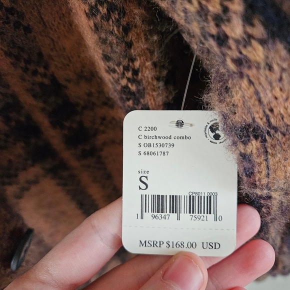 Free People Brown Plaid Sepia Sweater Cardigan in Birchwood Combo - Picture 8 of 11